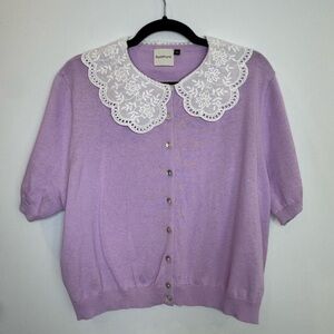 Topshop Lilac Cardigan with White Lace Collar